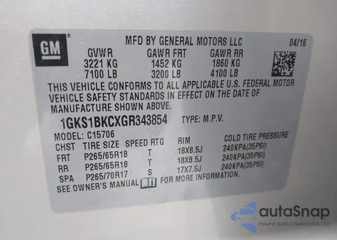 2016 GMC Yukon Slt z USA, uszkodzony, nr VIN 1GKS1BKCXGR343854